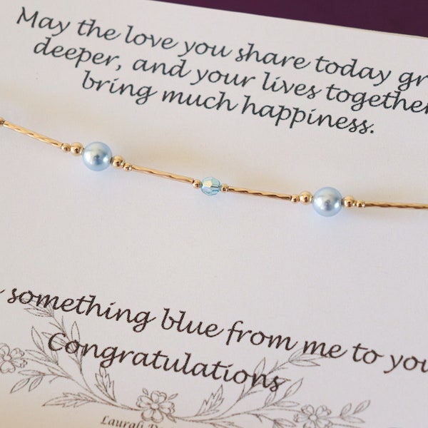 Something Blue for Bride Anklet Gold, Blue Pearl Anklet, Adjustable, Wedding Gift for Bride