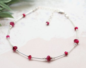Anklet Tigers Eye Sterling Silver, Choose your Size & Color, Beach Gift Beach Wedding, Bridesmaid Gift, Pink, Purple, Dark Blue, Turquoise