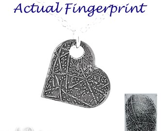 Actual Fingerprint of Parent Necklace, Sterling Silver, Loss of a Parent, Heart Charm with Fingerprint, Heart, Beloved Memorial, In Memory