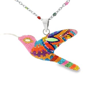 Large Hummingbird Crystal Charm Necklace, Friendship Gift, Sterling Silver, Colorful Gift, Bird Necklace, Nature, Green Hummingbird