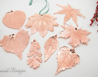 Leaf Ornament Rose Gold, Real Birch Leaf, Rose Gold Leaf Extra Large, Ornament Gift, Christmas Ornament, Copper Leaf, Tree Ornament, Wedding