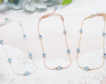 Blue Anklet Sterling Silver, Rose Gold, Yellow Gold, Austrian Crystal Anklet, Adjustable, Something Blue, Bridal Anklet