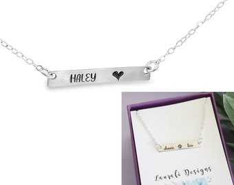 Tiny Bar Custom Name Necklace,  Dog Necklace, Handwritten, Sterling Silver, Personalized Mom, Teen, Mother, Grandma, Mothers Day, Fur Mom