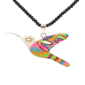 Large Hummingbird Crystal Charm Necklace, Friendship Gift, Sterling Silver, Colorful Gift, Bird Necklace, Nature, Rainbow Hummingbird