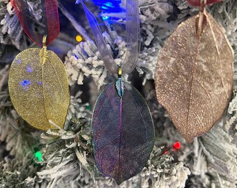 Real Leaf Ornament, Iridescent Leaf, Real Leaf Rose Gold, Large Real Leaf, Gold, Nature, Blue Leaf, Purple Leaf, Christmas Tree Gift