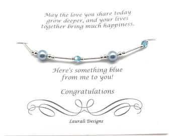 Bracciale Something Blue for Bride in argento sterling, bracciale con perle blu, regolabile, regalo di nozze per la sposa, Something new