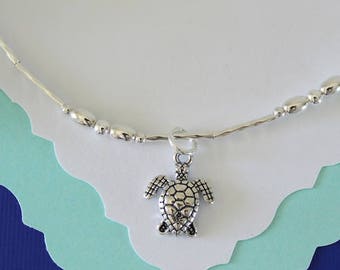 Sea Turtle Anklet Silver Charm, Charm Anklet, Sterling Silver, Choose your Charm Anklet, Yoga, Nautical, Zen, USN, Beach, Vacation