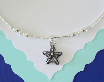 Starfish Anklet Silver Charm, Charm Anklet, Sterling Silver, Choose your Charm Anklet, Yoga, Nautical, Zen, USN, Beach, Vacation