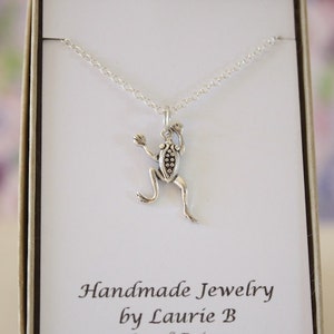 Frog Charm Necklace, Jumping Frog, Friendship Gift, Sterling Silver, Bestie Gift, Frogs, Good Luck Frog, Thank you card, Nature