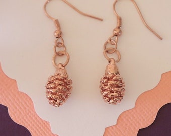 Pine Cone Earrings Rose Gold, Pinecone Leaf, Small Size Earrings, 24kt Rose Gold Earrings, LESM227
