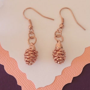 Pine Cone Earrings Rose Gold, Pinecone Leaf, Small Size Earrings, 24kt Rose Gold Earrings, LESM227