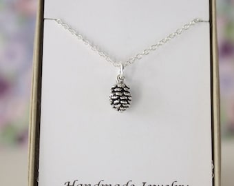 Tiny Pinecone Charm Necklace, Friendship Gift, Sterling Silver, Bestie Gift, Tiny Pinecone Charm, Thank you card, Nature, Tree Charm