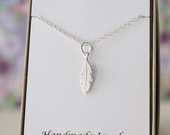 Feather Charm Necklace, Friendship Gift, Sterling Silver, Bestie Gift, Feathers, Thank you card, Nature Charm, Wispy Feather, Layered