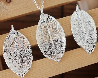Silver Rose Silver Leaf Necklace, Real Leaf Necklace, Rose Leaf, Sterling Silver Leaf Necklace, Long Leaf, Slim Leaf, LC191