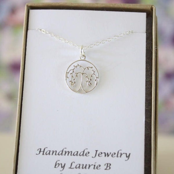 Small Willowy Charm Necklace, Sterling Silver, Bestie Gift, Tree of life, Nature, Willow Tree, Willowy Necklace, Weeping Willow Necklace