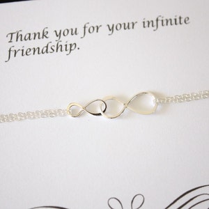 Friendship Inifnity Bracelet Set, Infinity Jewelry, Best friend Gift, Besties Gift, White Pearl, Silver Bracelet, BFF, Gold image 1