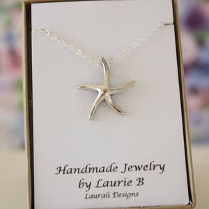 Starfish Charm Necklace, Friendship Gift, Sterling Silver, Bestie Gift, Silver Starfish, Ocean Life Necklace, Shell Charm Thank You Card image 1