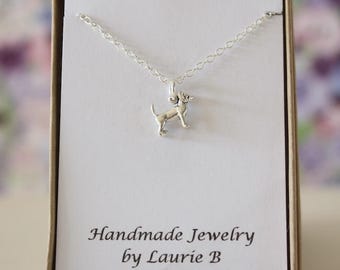 Chihuahua Charm Necklace, Friendship Gift, Sterling Silver, Bestie Gift, Dog Charm, Dog Lover Gift Thank you card