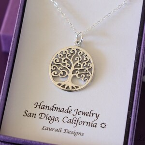 Baum des Lebens Charm Halskette, Stammbaum, Freundschaft Geschenk, Sterling Silber, Bestie Geschenk, Bäume, Danke-Karte, Natur, Baum der Weisheit