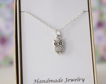 Owl Charm Necklace, Friendship Gift, Sterling Silver, Bestie Gift, Wise Owl Charm, Thank you card, Nature, Bird Charm