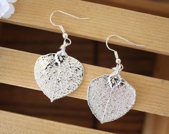 Silver Aspen Leaf Earrings, Real Leaf Earrings, Aspen Leaf, Sterling Silver Earrings, LESM183