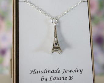 Eiffel Tower Charm Necklace, Friendship Gift, Sterling Silver, Bestie Gift, Paris Charm, Traveler Necklace, Europe, Vacation, Thank you card