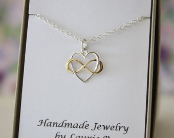 Best Friend Infinity Necklace, BFF, Infinite Friendship, Sterling Silver & Gold, heart, Bestie Gift, Thank you card