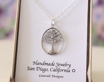 Tree of Life Charm Necklace, Family Tree, Friendship Gift, Sterling Silver, Bestie Gift, Trees, Thank you card, Nature, Tree of Wisdom