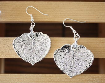 Silver Aspen Leaf Earrings, Real Leaf Earrings, Aspen Leaf, Sterling Silver Earrings, LESM177