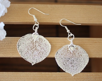 Silver Aspen Leaf Earrings, Real Leaf Earrings, Aspen Leaf, Sterling Silver Earrings, LESM156
