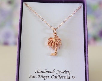 Palm Tree Charm Necklace, Friendship Gift, Rose Gold, Bestie Gift, Rose Gold Beach Charm, Nautical Pink Hawaii, Palm Tree Rose Charm