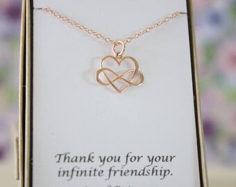 Best Friend Rose Gold Infinity Necklace, BFF, Infinite Friendship, Sterling Silver, heart, Pink Gold, Thank you card