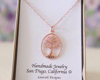 Family Tree Rose Gold, Tree of Life Charm Necklace, Friendship Gift, Pink, Bestie Gift, Trees, Thank you card, Nature, Tree of Wisdom