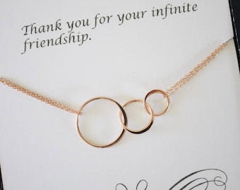 Rose Gold Infinity Karma Necklace, Best Friend, Mom Necklace, BFF, Infinite Friendship, Rose Gold Filled, Karma, Circles, Thank you card