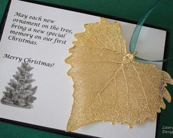 Leaf Ornament Gold, Real Cottonwood Leaf, Gold Leaf Extra Large, Ornament Gift, Christmas Card, Copper Leaf, Tree Ornament, Wedding, heart