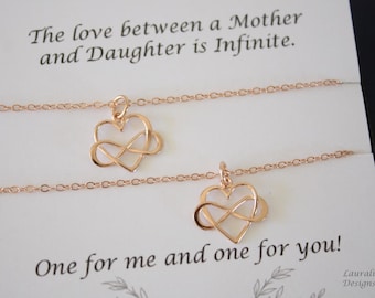 Mother and Daughter Necklace Gift Set, 2 Infinity Heart Necklaces, Daughter, Set of two, Rose Gold Infinity Charm, Gold, Mothers Day, Gift