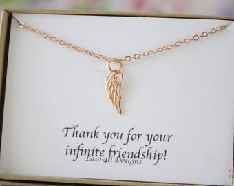 Tiny Wing Necklace, Mother Gift, Rose Gold, Bestie Gift, Rose Gold Angel Wing Charm, Sterling Silver Angel Wing, Pink Gold Charm
