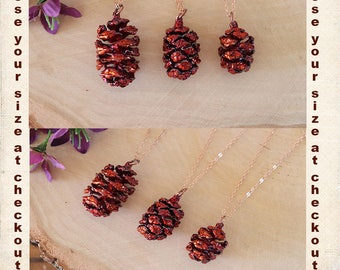 Copper Pinecone Necklace, Copper, Real PineCones, Copper Pine Cones, Redwood, Long Layered Rose Gold Necklace, PC67