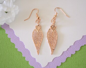 Evergreen Leaf Earrings Rose Gold, Evergreen Leaf, Small Size Earrings, 24kt Rose Gold Earrings, LESM111