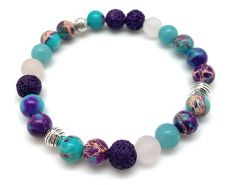 Essential Oil Bracelet Purple, Teal, Aromatherapy Jewelry, Diffuser Bracelet, Ready to Ship, Stretch Bracelet, Healing Stones, Sale