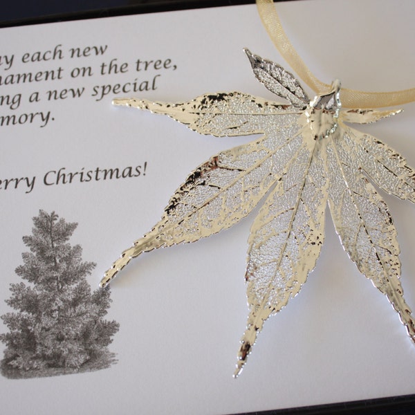Silver Maple Leaf Ornament, Real Leaf Japanese Maple, Maple Leaf Extra Large, Ornament Gift, Christmas Card
