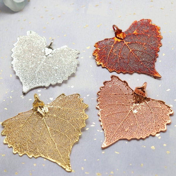 Cottonwood Leaf Necklace, Heart Shaped Leaf, Double Leaves, Double Cottonwood Leaf, Sterling Silver, Gold, Rose Gold, Small, Medium