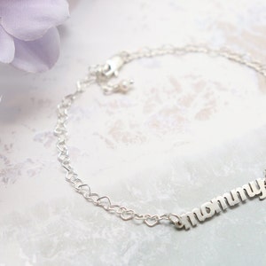 Mommy Name Bracelet Sterling Silver, Mama Charm, Personalized Mom Bracelet, Heart Bracelet, Nameplate, Mother&#39;s Day Gift