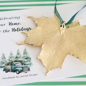 Goldahornblatt Ornament, Zuckerahornblatt, extra groß, Ornament Geschenk, Weihnachtsverzierung, frohe Feiertage Geschenk, erstes Weihnachten