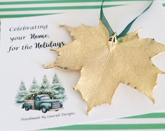 Goldahornblatt Ornament, Zuckerahornblatt, extra groß, Ornament Geschenk, Weihnachtsverzierung, frohe Feiertage Geschenk, erstes Weihnachten