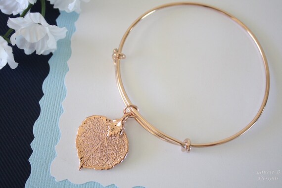 Rose Gold Leaf Bangle, Real Leaf Bracelet, Rose Gold Aspen, Rose Gold Brass, Leaf Bangle, Bracelet, Bridesmaid Gift, Gift, Aspen, Pink Gold