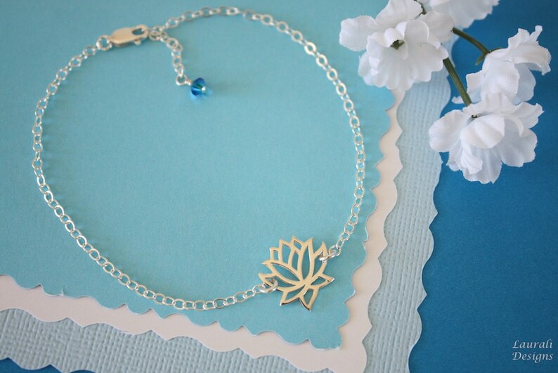 Lotus Anklet, Silver Anklet, Yoga Bracelet, Lotus Flower, Karma Anklet, Sterling Silver bild 2