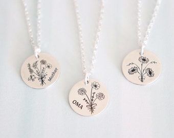 Bouquet Birth Month Flower Sterling Silver Necklace, Personalized Mom Necklace, Grandma, Bridesmaid Gift, Best Friend, Birthday, Mother