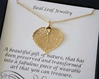 Real Gold Aspen Leaf Necklace – Genuine Preserved Leaf Pendant – Nature Inspired Jewelry