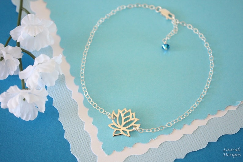 Lotus Anklet, Silver Anklet, Yoga Bracelet, Lotus Flower, Karma Anklet, Sterling Silver bild 3